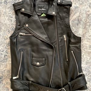 Sam Edelman Black Leather Biker Vest Size Small NWT